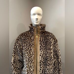 Vintage ‘Middlebrook Park’ Tan Suede Leather & Faux Leopard Fur Reversible Coat